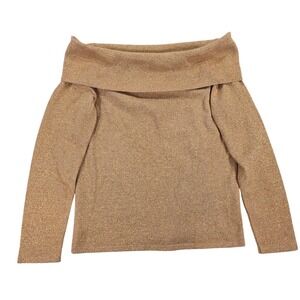 Iorane Metallic Knit Off The‎ Shoulder Top Gold Large Womens Glam Party